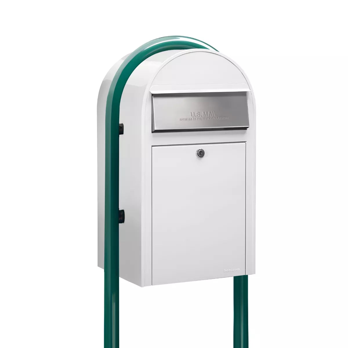 white bobi grande mailbox with green post