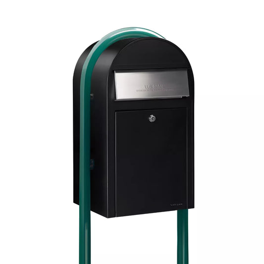 black bobi grande mailbox with green post