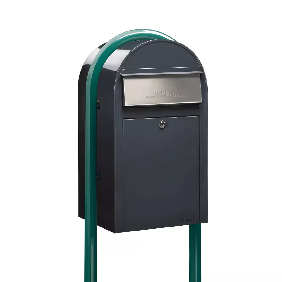 grey bobi grande mailbox with green post