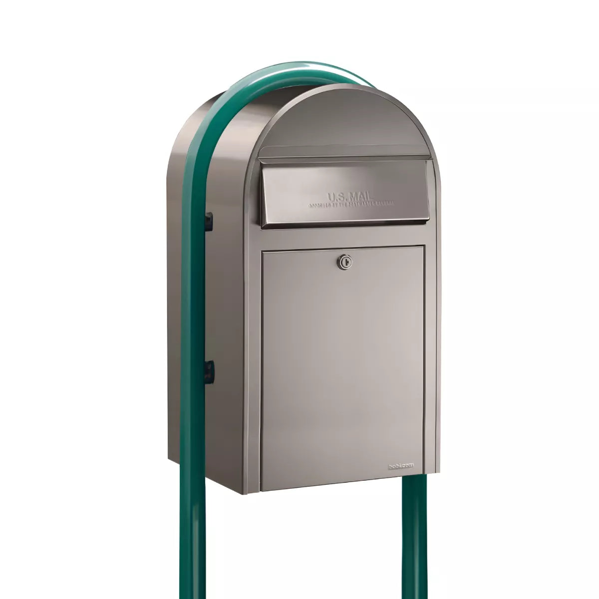 Stainless Steel Bobi Grande Mailbox with Green Post