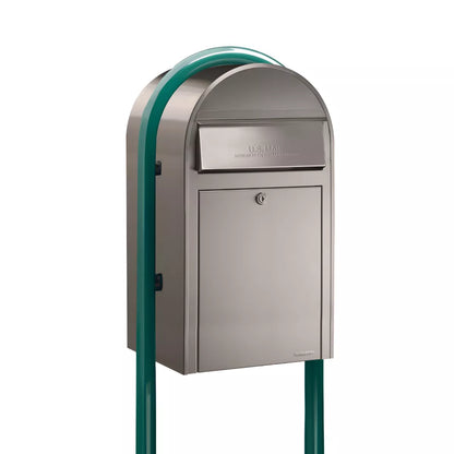 Stainless Steel Bobi Grande Mailbox with Green Post