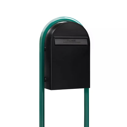 Bobi Classic B Rear Access Modern Locking Black Mailbox and Round Green Post Combo