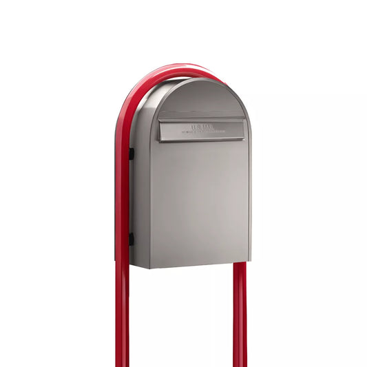 Bobi Classic B Rear Access Modern Locking Stainless Steel Mailbox and Round Red Post Combo