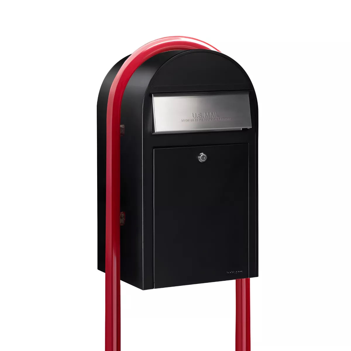 black bobi grande mailbox with red post