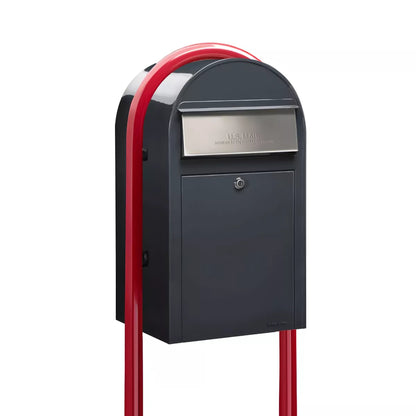 grey bobi grande mailbox with red post