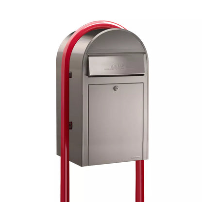 Stainless Steel Bobi Grande Mailbox with Red Post