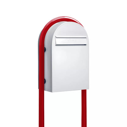 Bobi Classic B Rear Access Modern Locking White Mailbox and Round Red Post Combo