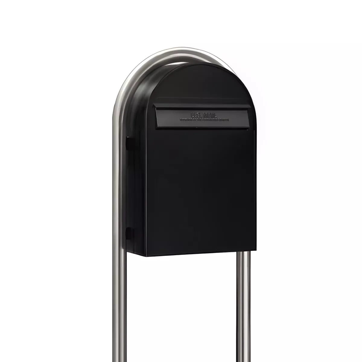 Bobi Classic B Rear Access Modern Locking Black Mailbox and Round Stainless Steel Post Combo