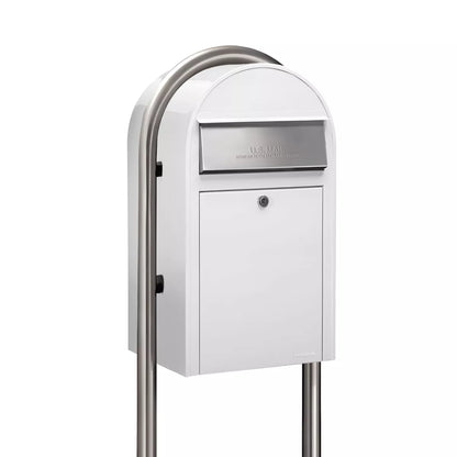 white bobi grande mailbox with stainless steel post