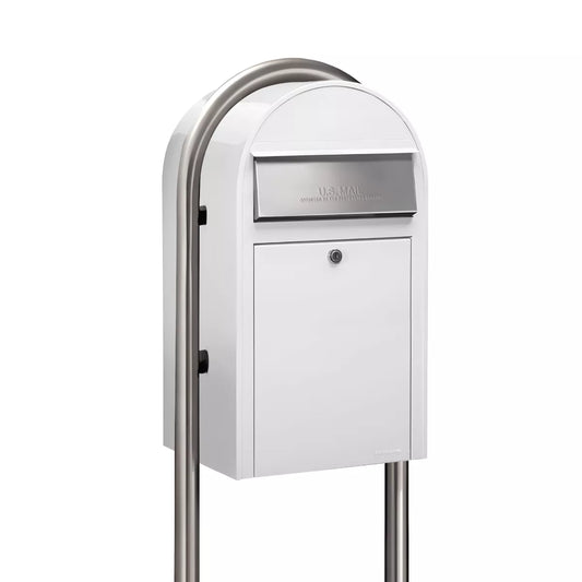 white bobi grande mailbox with stainless steel post