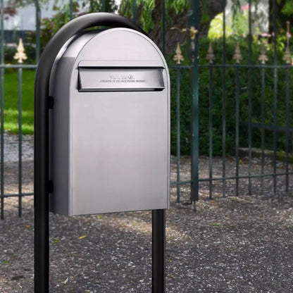 Bobi Classic B Rear Access Modern Locking Stainless Steel Mailbox and Round Black Post Combo