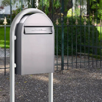 Bobi Classic B Rear Access Modern Locking Stainless Steel Mailbox and Round White Post Combo