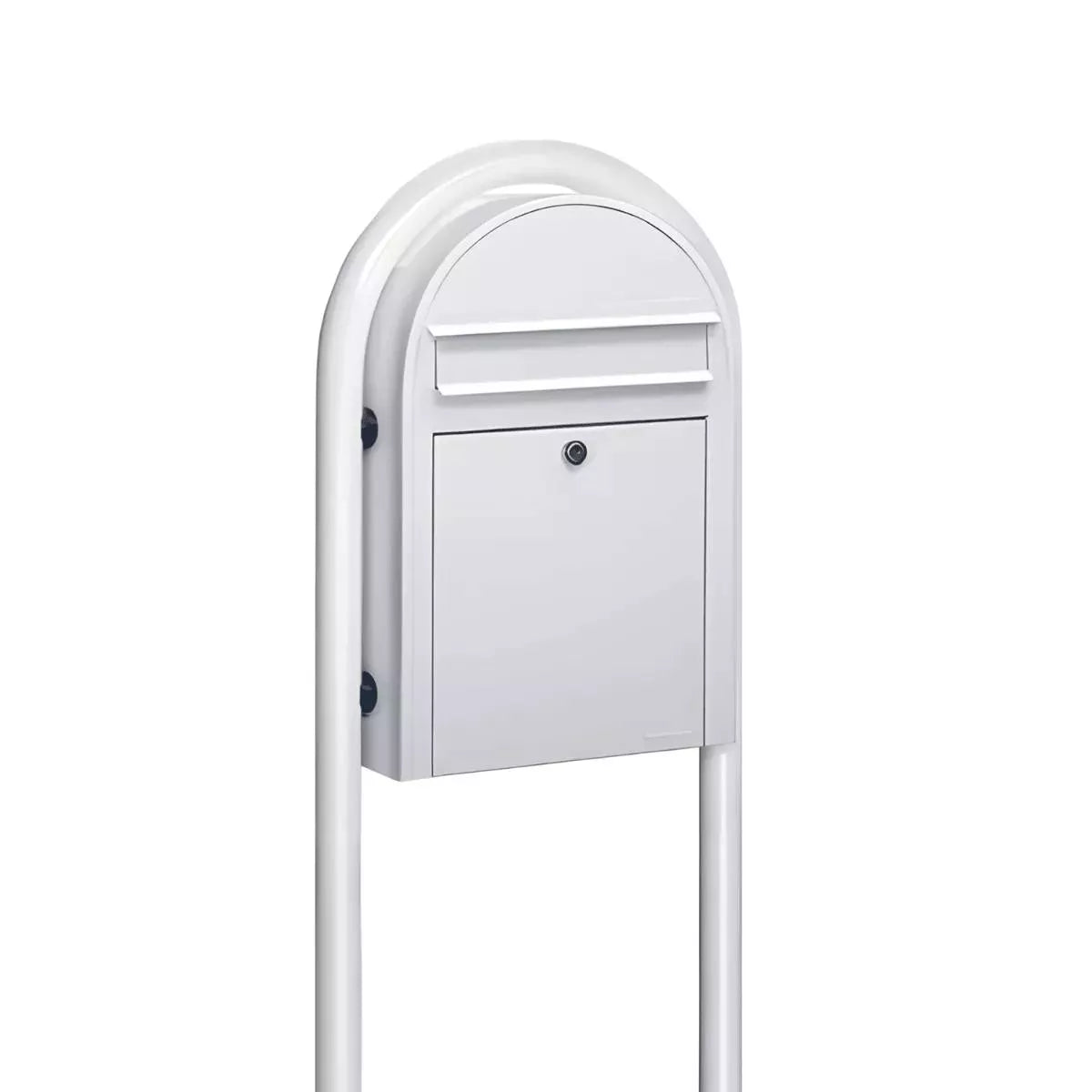 bobi classic s slim white mailbox with round white post