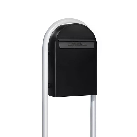 Bobi Classic B Rear Access Modern Locking Black Mailbox and Round White Post Combo