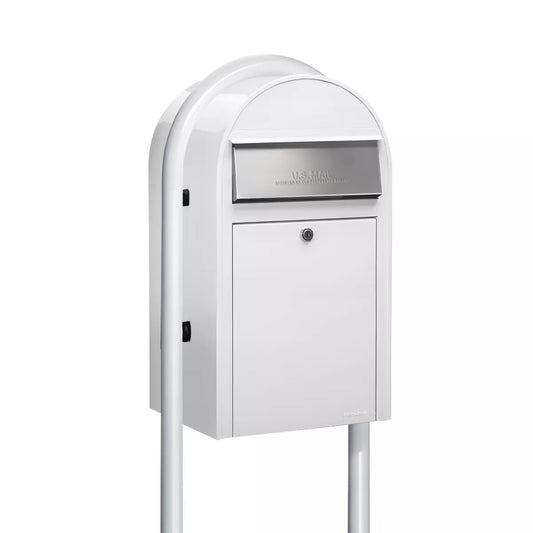 bobi classic white mailbox with round white post