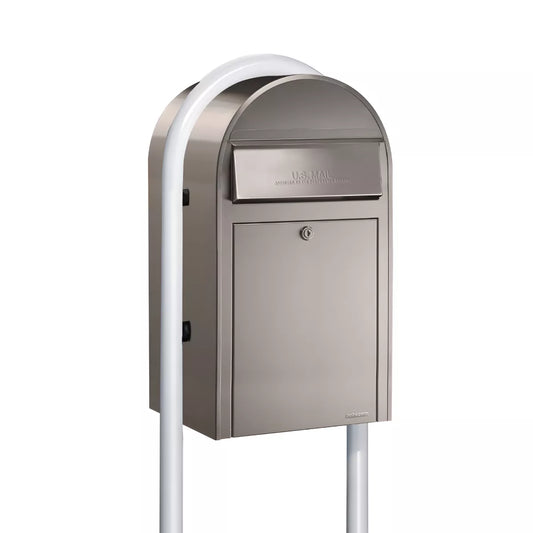 stainless steel bobi grande mailbox with white post