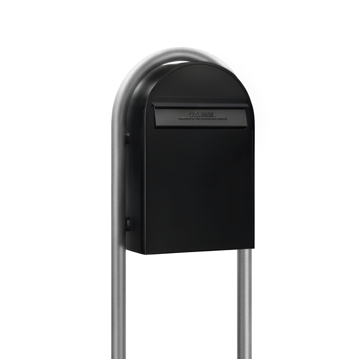 Bobi Classic B Rear Access Modern Locking Black Mailbox and Round Zinc Post Combo