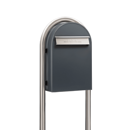 Bobi Classic B Rear Access Modern Locking Grey Mailbox and Round Zinc Post Combo