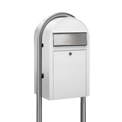 Bobi Grande Front Access Modern Locking Mailbox with Round Post Combo – Secure Small Parcel Delivery – Multiple Color Options