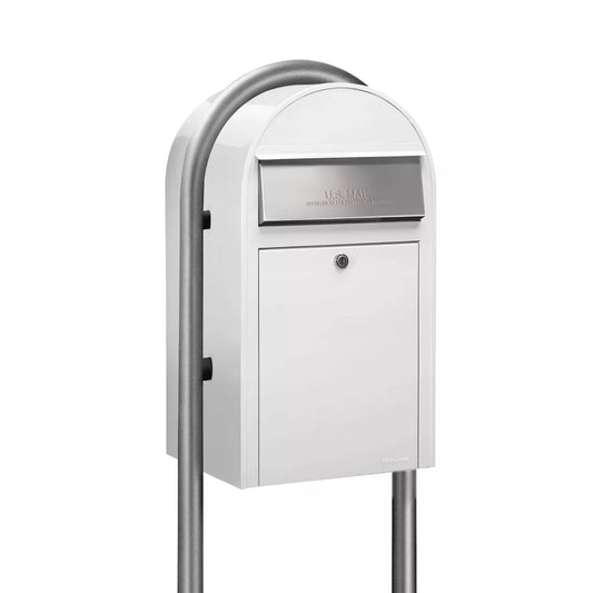 white bobi grande mailbox with zinc post